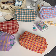Vintage Plaid Makeup Bag Organizer Toiletry Travel Pouch
