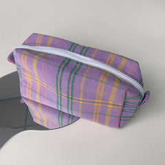 Vintage Plaid Makeup Bag Organizer Toiletry Travel Pouch