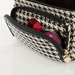 Houndstooth Travel Makeup Bag Organizer Cosmetic Case Zipper Toiletry Storage