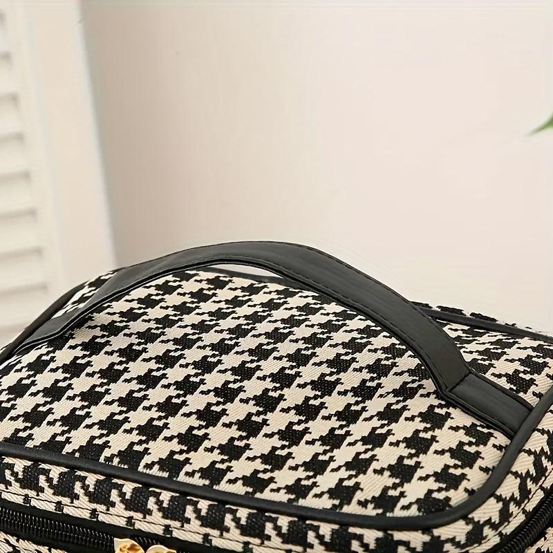 Houndstooth Travel Makeup Bag Organizer Cosmetic Case Zipper Toiletry Storage