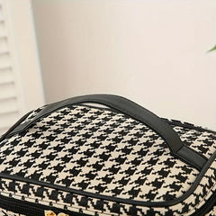 Houndstooth Travel Makeup Bag Organizer Cosmetic Case Zipper Toiletry Storage