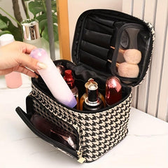 Houndstooth Travel Makeup Bag Organizer Cosmetic Case Zipper Toiletry Storage