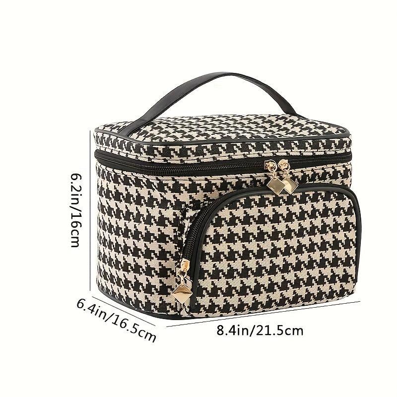 Houndstooth Travel Makeup Bag Organizer Cosmetic Case Zipper Toiletry Storage
