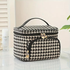 Houndstooth Travel Makeup Bag Organizer Cosmetic Case Zipper Toiletry Storage