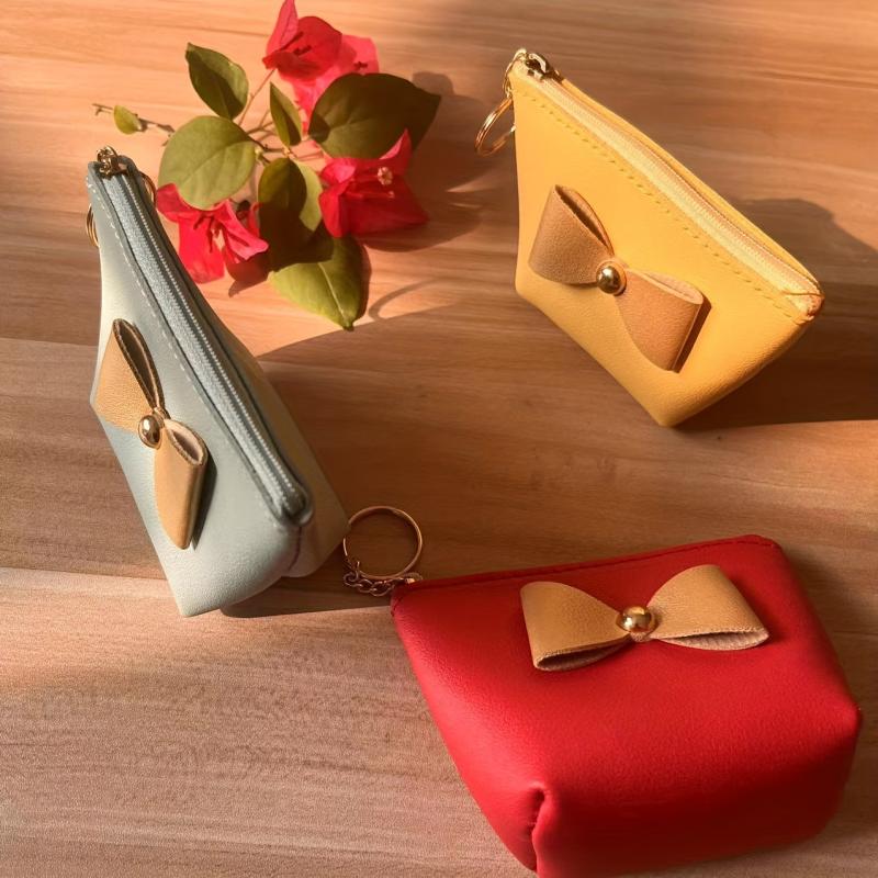 Bow Cosmetic Bag Zipper Makeup Storage Bag Bow Decor Coin Purse