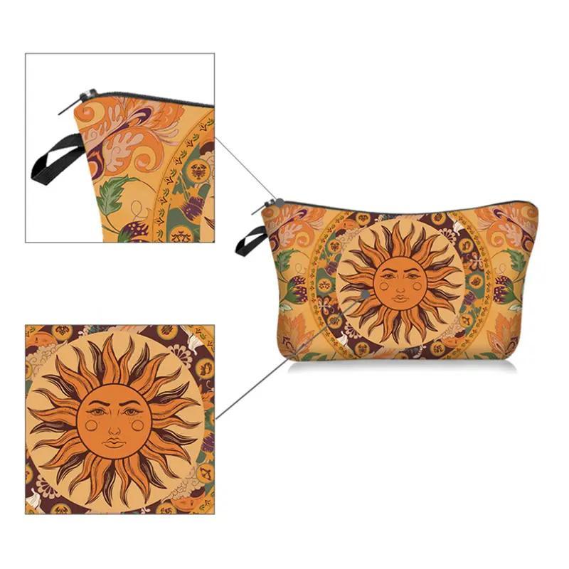 Sun Pattern Zippered Makeup Bag Travel Toiletry Pouch Case