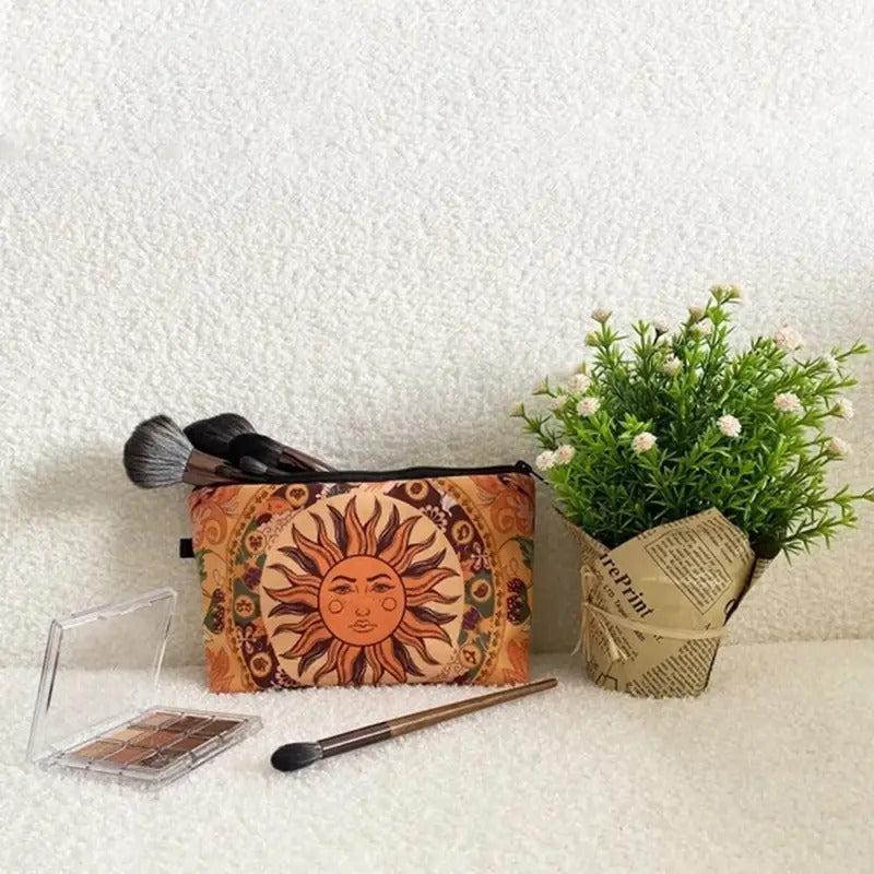 Sun Pattern Zippered Makeup Bag Travel Toiletry Pouch Case
