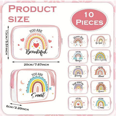 Clear Makeup Bag Rainbow Quotes Waterproof PVC Cosmetic Pouch Graduation Travel