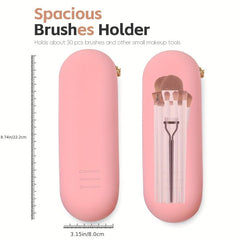 Travel Makeup Brush Holder Silicone Organizer Waterproof Case Zipper Closure