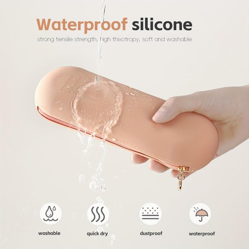 Travel Makeup Brush Holder Silicone Organizer Waterproof Case Zipper Closure