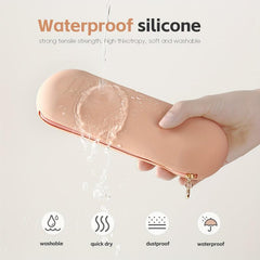 Travel Makeup Brush Holder Silicone Organizer Waterproof Case Zipper Closure