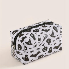 Halloween Skull & Bat Print Makeup Bag