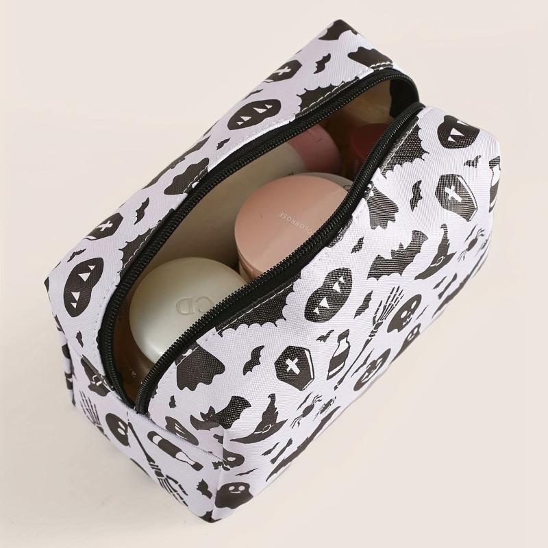 Halloween Skull & Bat Print Makeup Bag