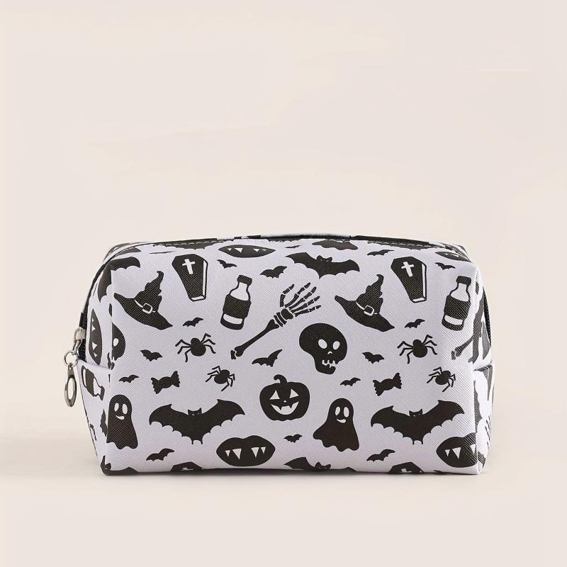 Halloween Skull & Bat Print Makeup Bag