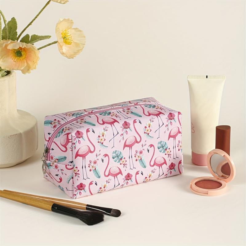 Flamingo & Banana Leaf Pattern Makeup Bag Portable Travel Organizer