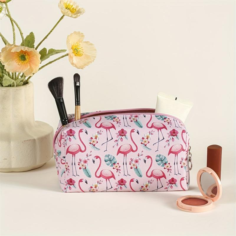 Flamingo & Banana Leaf Pattern Makeup Bag Portable Travel Organizer