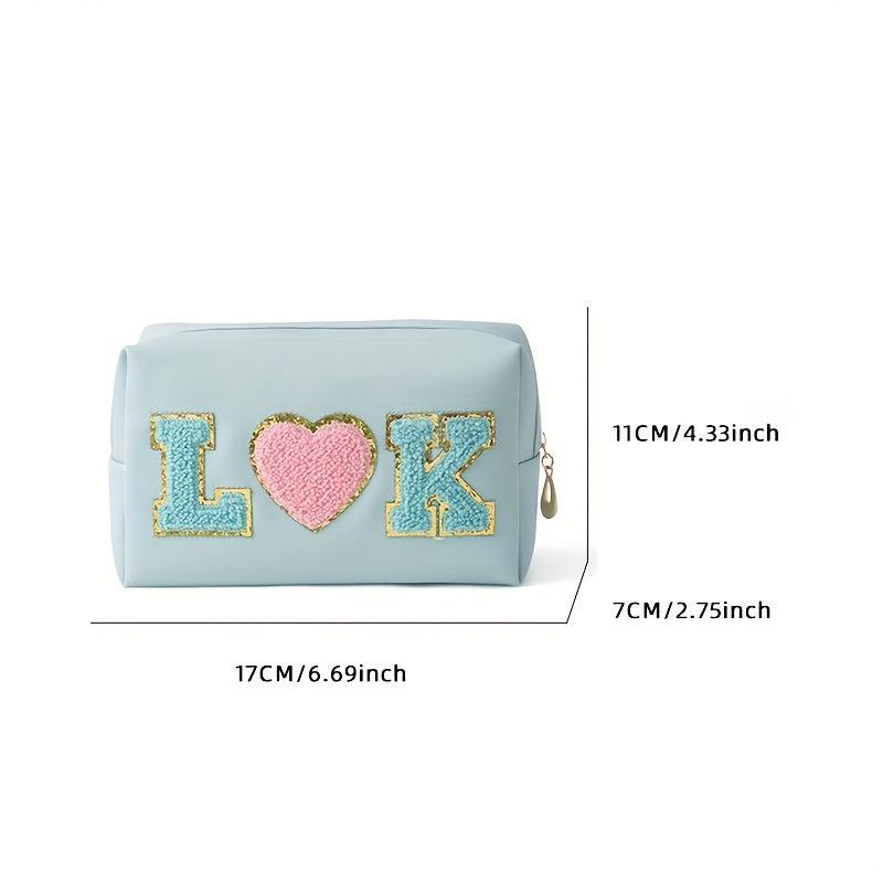 Pearl Rhinestone Varsity Letter Patches Makeup Bag