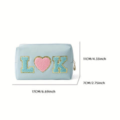 Pearl Rhinestone Varsity Letter Patches Makeup Bag
