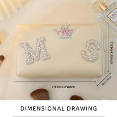 Pearl Rhinestone Varsity Letter Patches Makeup Bag