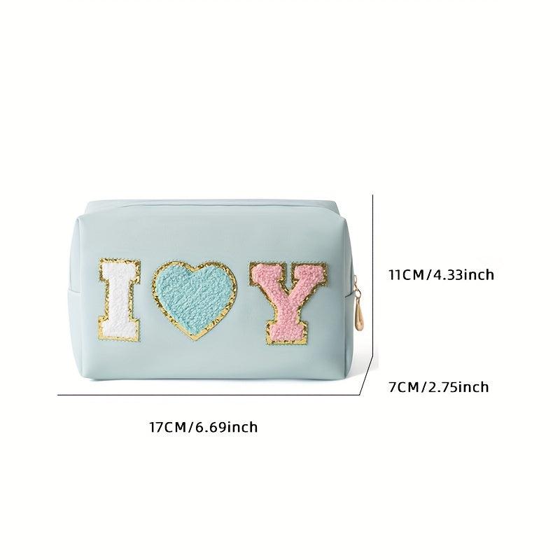 Pearl Rhinestone Varsity Letter Patches Makeup Bag