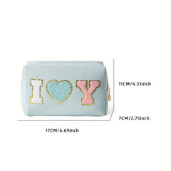 Pearl Rhinestone Varsity Letter Patches Makeup Bag