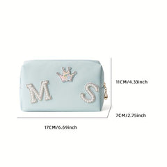 Pearl Rhinestone Varsity Letter Patches Makeup Bag