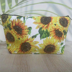 Sunflower Print Cosmetic Bag Roomy Makeup Travel Toiletry Organizer