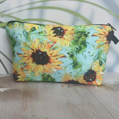 Sunflower Print Cosmetic Bag Roomy Makeup Travel Toiletry Organizer