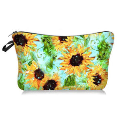 Sunflower Print Cosmetic Bag Roomy Makeup Travel Toiletry Organizer