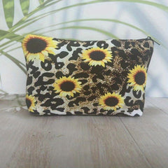 Sunflower Print Cosmetic Bag Roomy Makeup Travel Toiletry Organizer