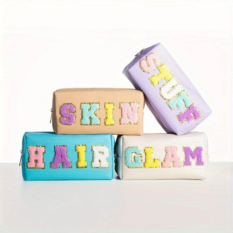 Preppy HAIR Makeup Bag Mint with Chenille Patches