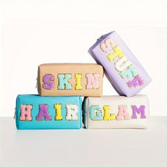 Preppy HAIR Makeup Bag Mint with Chenille Patches