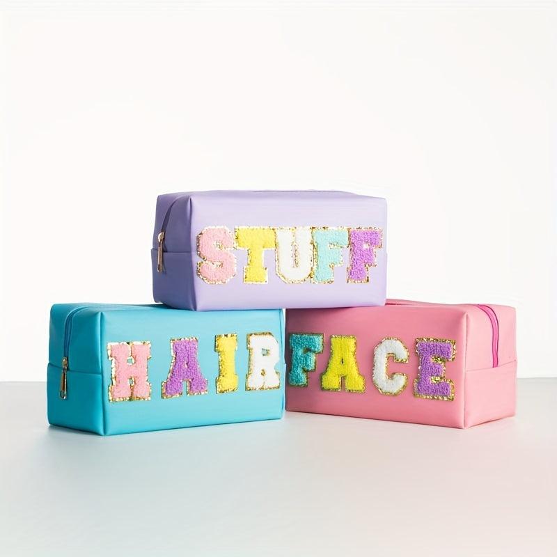 Preppy HAIR Makeup Bag Mint with Chenille Patches