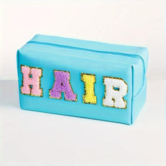 Preppy HAIR Makeup Bag Mint with Chenille Patches