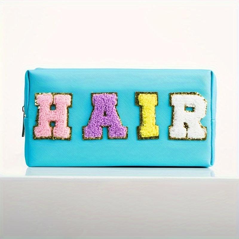 Preppy HAIR Makeup Bag Mint with Chenille Patches