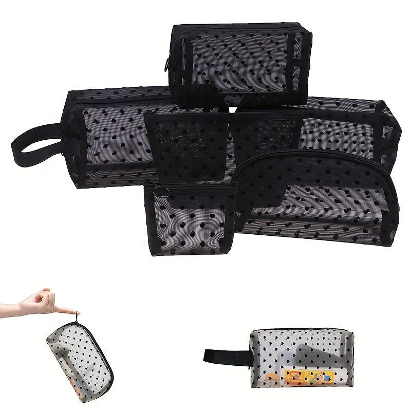 Love Mesh Cosmetic Bag Portable Makeup Case Lanyard Organizer