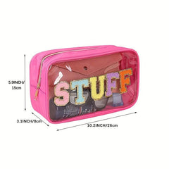 Chenille Letter Patch Bag Preppy Makeup Cosmetic Pouch PVC Nylon Travel Toiletry