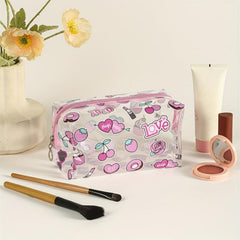 Heart Donut Pattern Makeup Bag PVC Waterproof Roomy Zipper Makeup Pouch