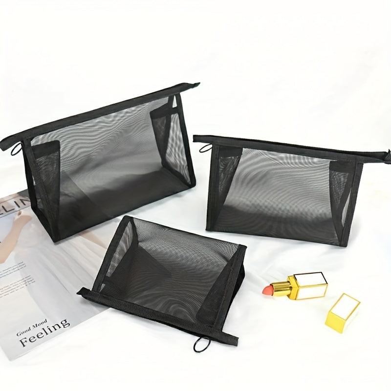 3pcs Clear Mesh Makeup Bag Cosmetic Zipper Pouch Travel Storage Organizer