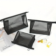 3pcs Clear Mesh Makeup Bag Cosmetic Zipper Pouch Travel Storage Organizer
