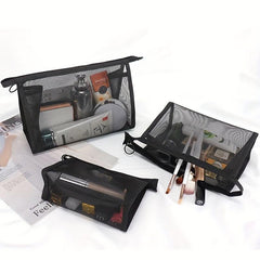 3pcs Clear Mesh Makeup Bag Cosmetic Zipper Pouch Travel Storage Organizer