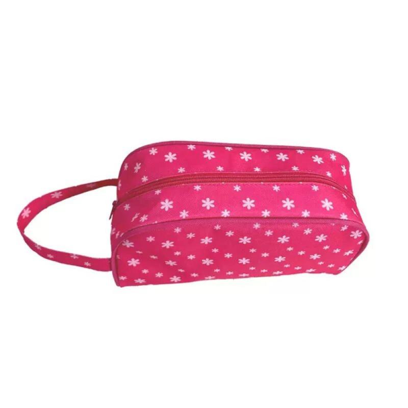 Floral Dot Pattern Makeup Bag with Handle Rose Red Pink Waterproof Handbag