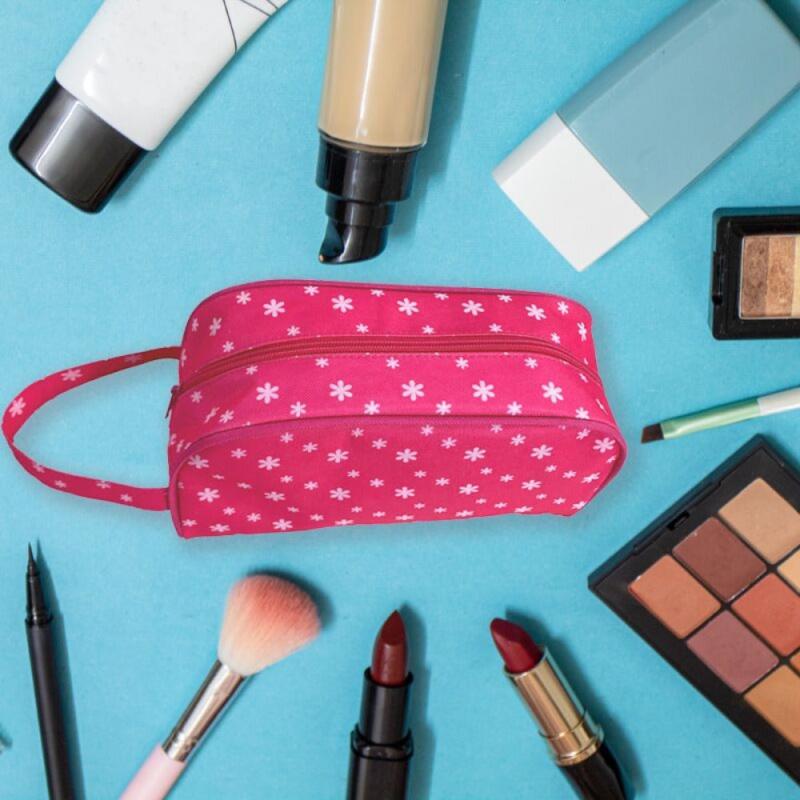 Floral Dot Pattern Makeup Bag with Handle Rose Red Pink Waterproof Handbag