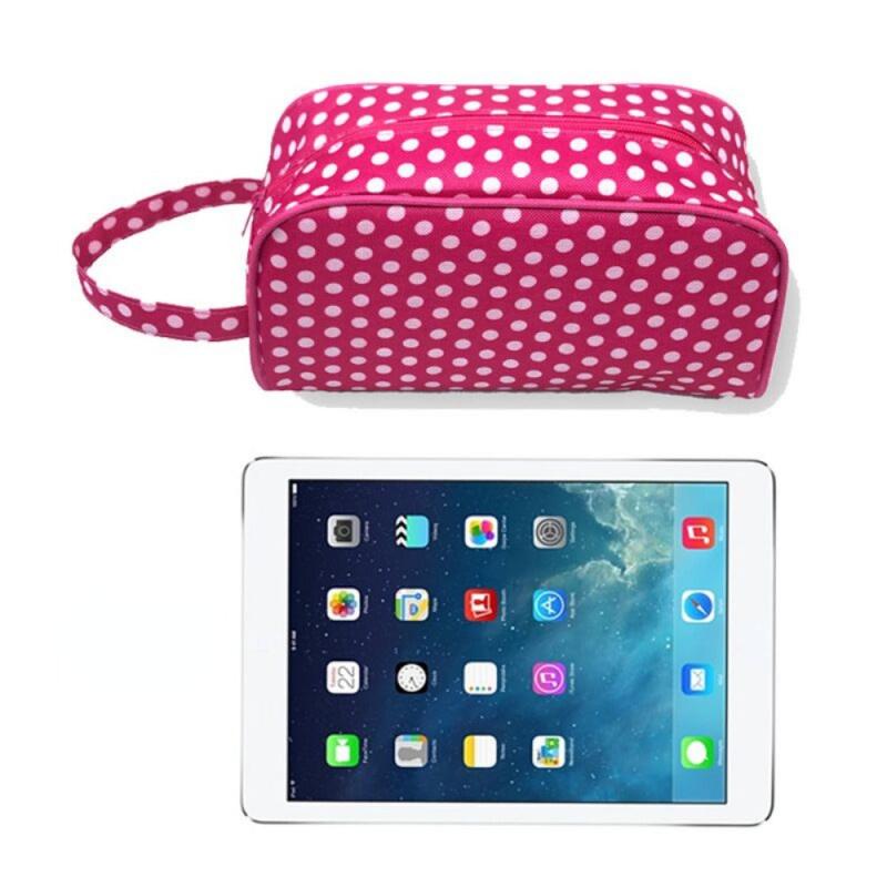 Floral Dot Pattern Makeup Bag with Handle Rose Red Pink Waterproof Handbag