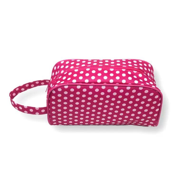 Floral Dot Pattern Makeup Bag with Handle Rose Red Pink Waterproof Handbag