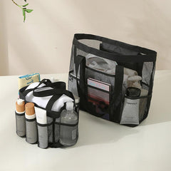 2Pcs Mesh Shoulder Storage Beach Bags Lightweight High Capacity Toiletry Bag