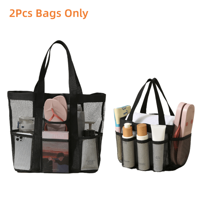 2Pcs Mesh Shoulder Storage Beach Bags Lightweight High Capacity Toiletry Bag