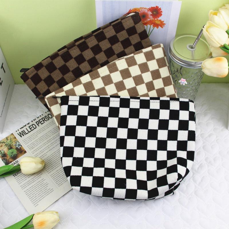 Plaid Pattern Cosmetic Bag Makeup Bag Large Capacity Purse Travel Bag