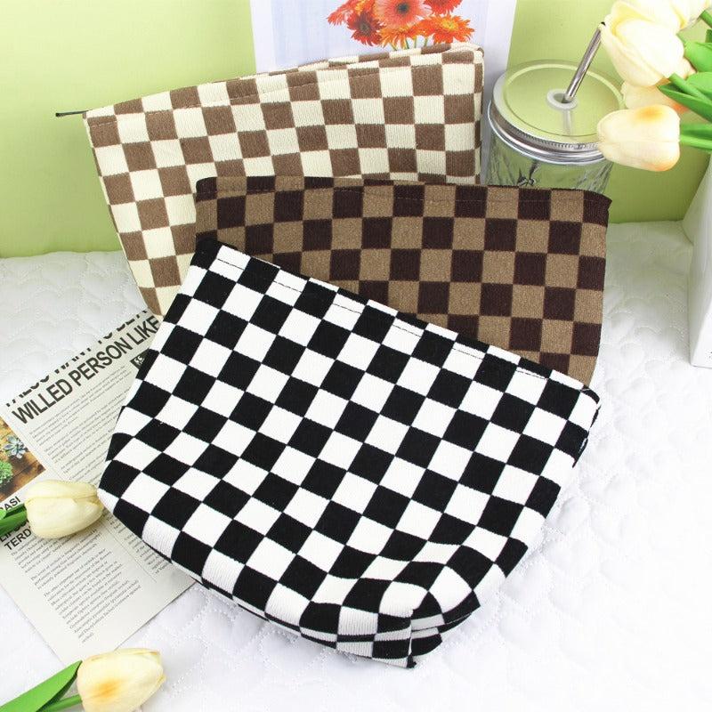 Plaid Pattern Cosmetic Bag Makeup Bag Large Capacity Purse Travel Bag