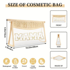 Boho Letter Patch Makeup Bag MAMA Pouch Clear Toiletry Bag